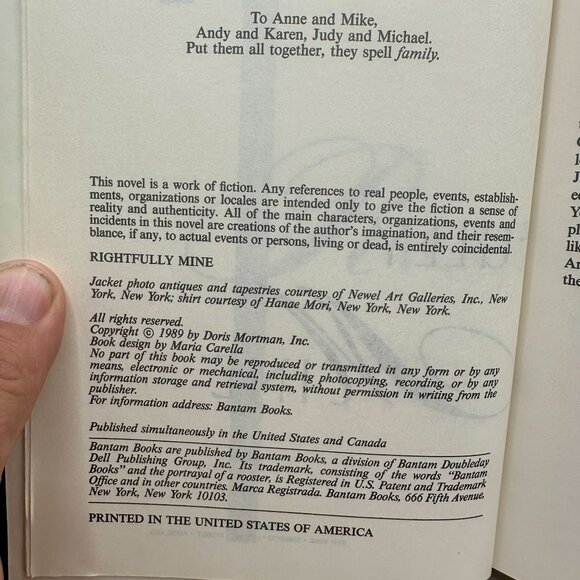 Rightfully Mine By Doris Mortman Hardcover First Edition 1989 Bantam Books - Picture 5 of 5